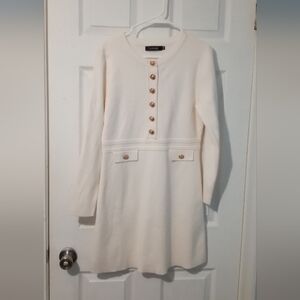 Nenona Cream Long-Sleeve Button-Front A-Line Dress